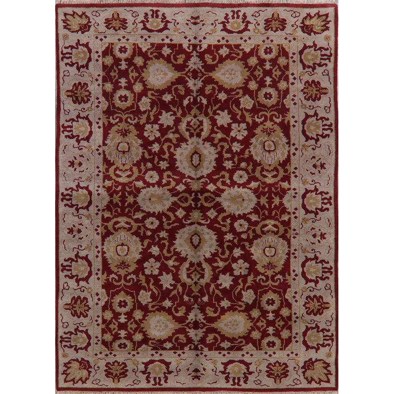 Tapis de zone en laine rouge/beige 9' x 11' à la main one-of-kind noué la VanVleet