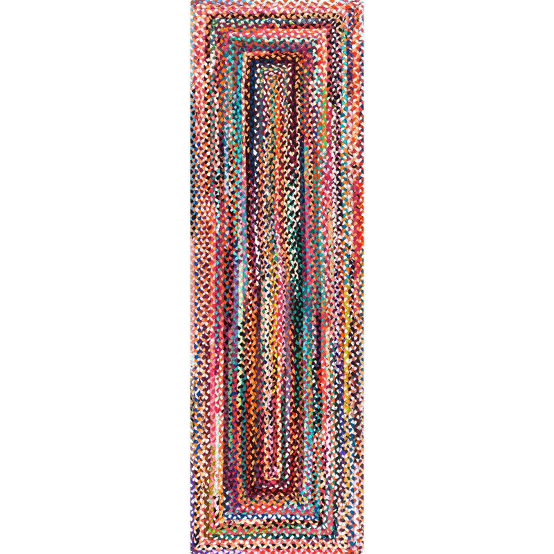 Handmade Braided Bohemian Cotton Multicolor Area Rug, Runner 2'6" x 12'