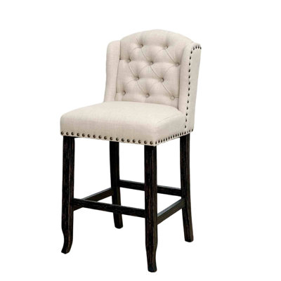Rustic Style 2Pc Counter Height Chair Bold Distressed Wing Back Antique Black And Beige Finish Dining Room