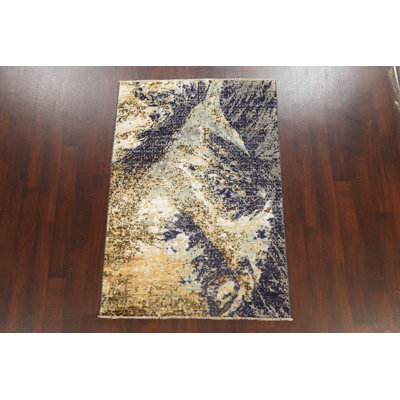 Tapis oriental contemporain abstrait à motif végétal noué à la main 4 x 6
