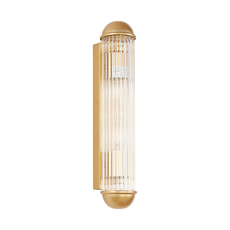 Applique murale 2 lumières avec tiges cylindriques en verre nervuré, Doré