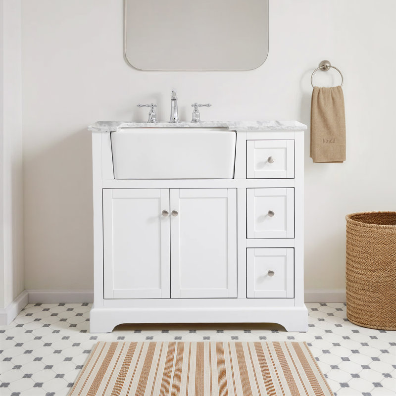 Pardue 36 " W Freestanding Standard Free Standing 1 Single Vanity Bathroom Vanity With Marble Top, White