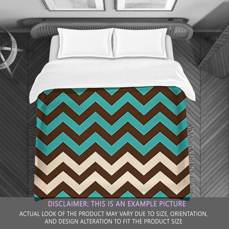 Checkered Comforter, Twin Extra Long Comforter, Brown/Turquoise Chevron