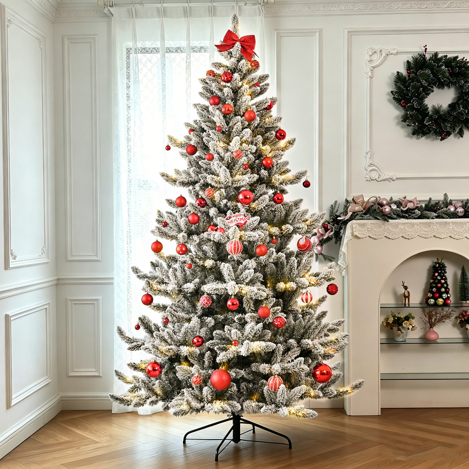 Pre-Lit Flocked Christmas Tree, 7.5' H