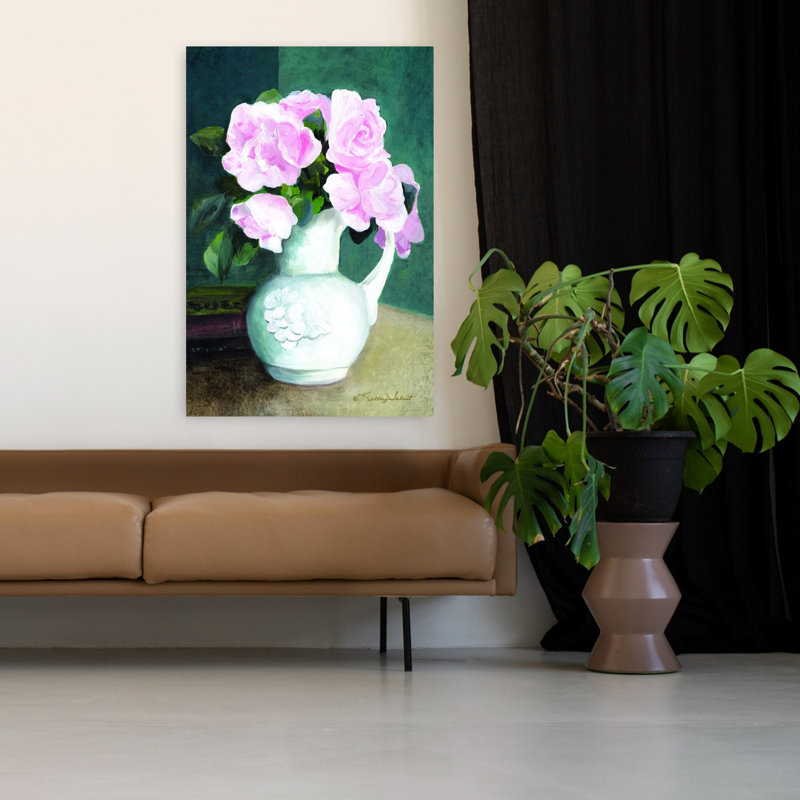 Jolies roses, art floral rétro, H 48 po x l 32 po