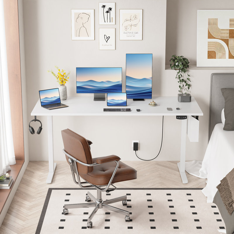 Bureaux debout et réglables en hauteur, H 47,2 po x l 63 po x P 27,6 po, Blanc / blanc