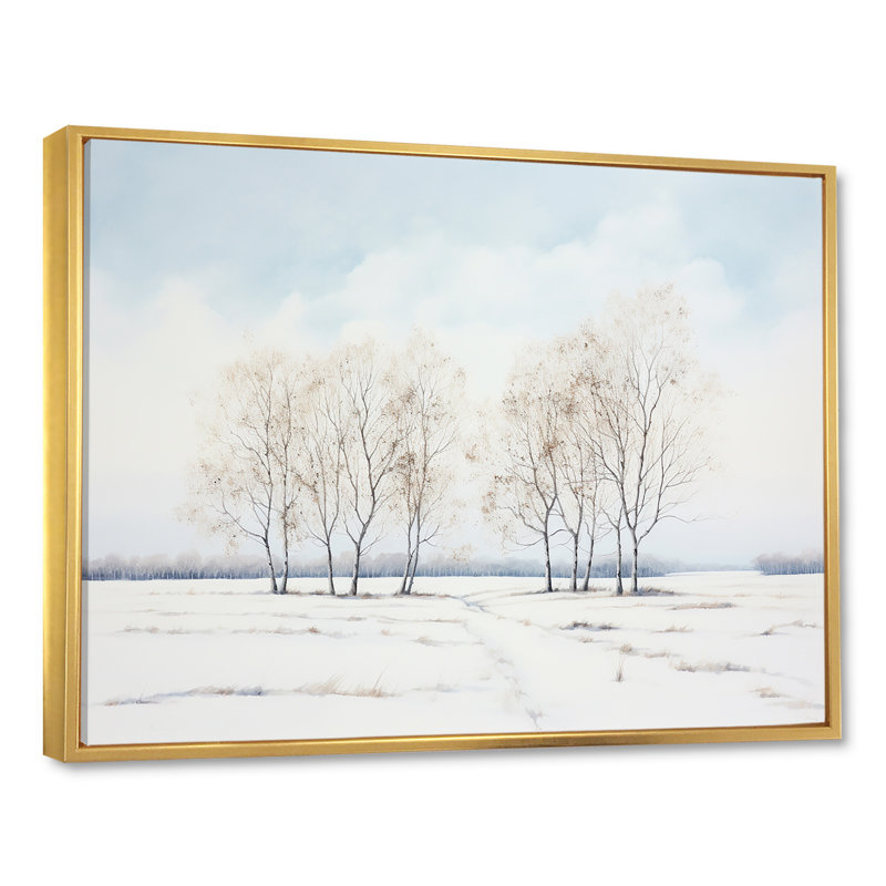 Neige, hiver, minimalisme, paysage sur toile, Cadre flottant doré, H 34 po x l 44 po