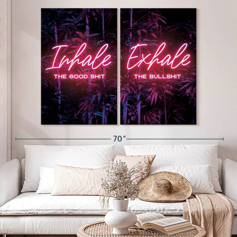 " Inhale Exhale Neon Typography " by Neo Mechanica 2 - Pieces, 39" H x 53" W x 1.25" D