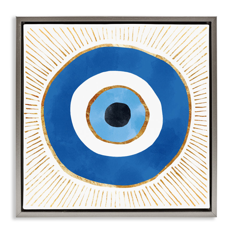 Rayons rayés «Evil Eye», Cadre flottant gris lustré, H 18 po x l 18 po