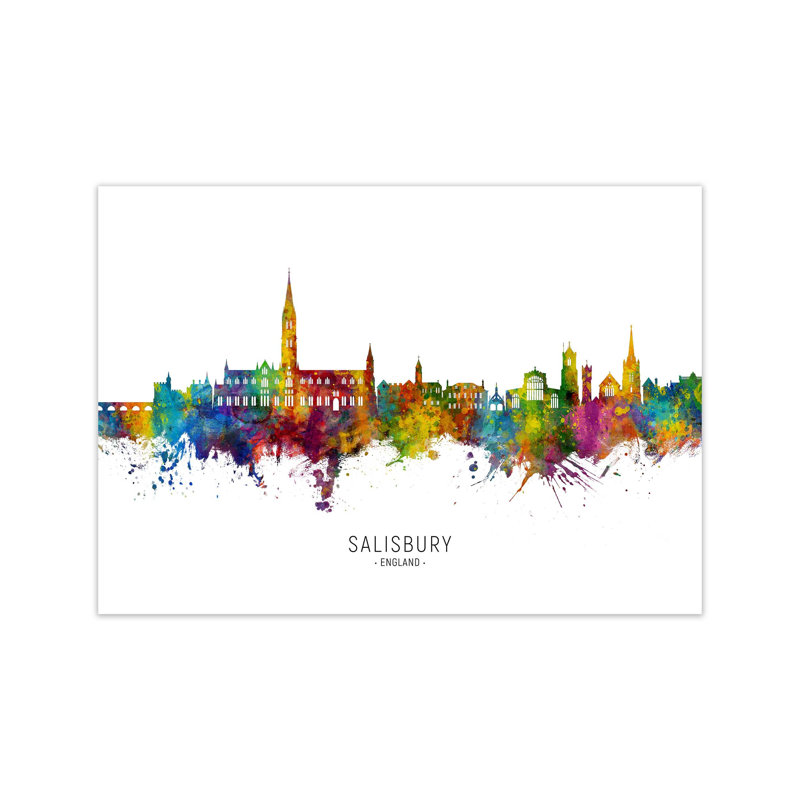 Salisbury England Skyline by Michael Tompsett - Print, Unframed, 21cm H x 30cm W x 1cm D