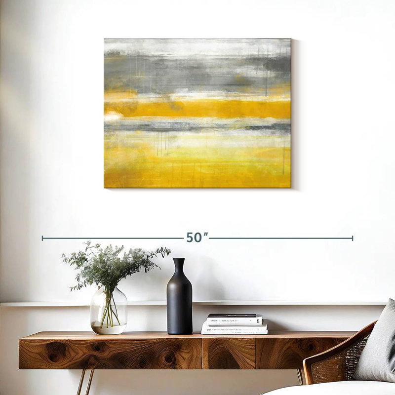 Impression abstraite sur toile jaune, H 30 po x l 24 po