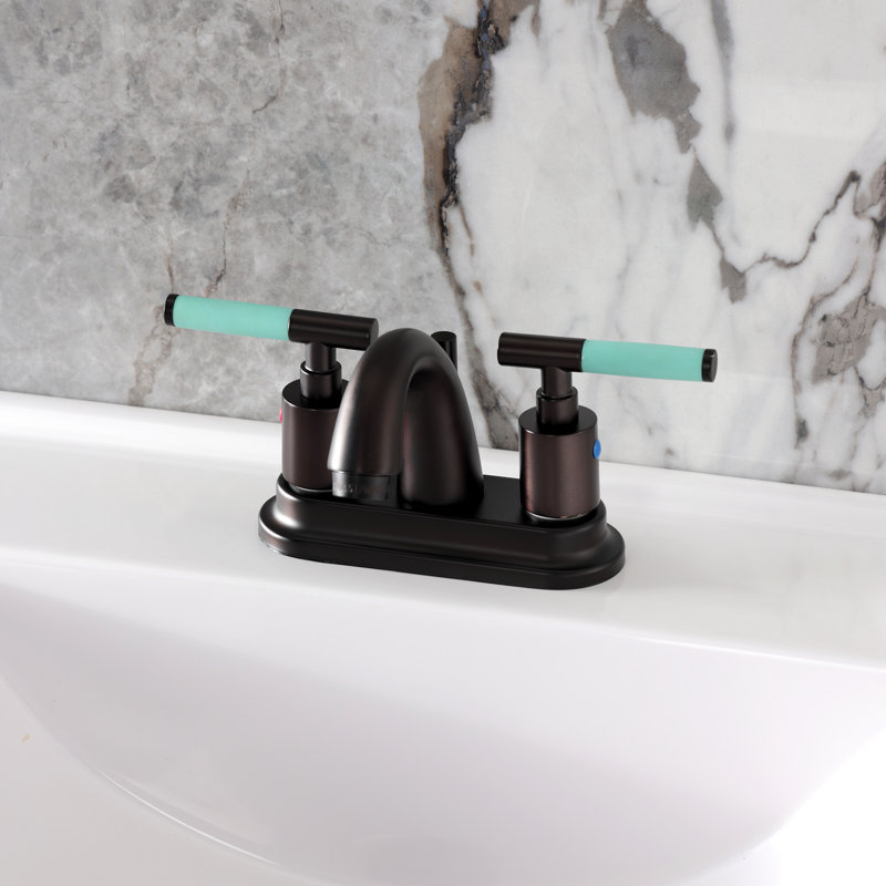 Robinet de salle de bain central à 4 poignées à 3 trous avec bonde escamotable Kingston, Bronze huilé