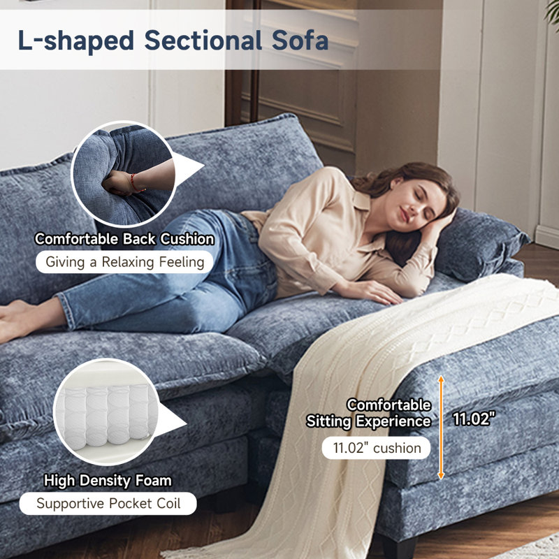85.4 In'' Multi-Layer Cushion Loveseats With Ottoman, Blue Chenille