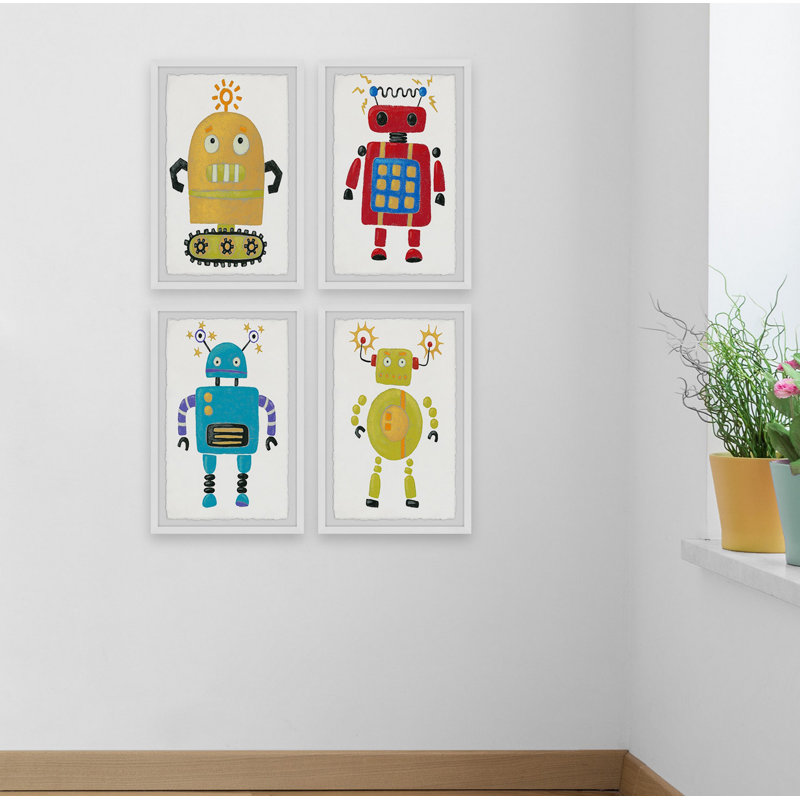 Jaoquim The Amazing Robots Quadriptyque, ensemble de 4 pièces, reproduction encadrée, H 24 po x l 16 po x P 1,5 po