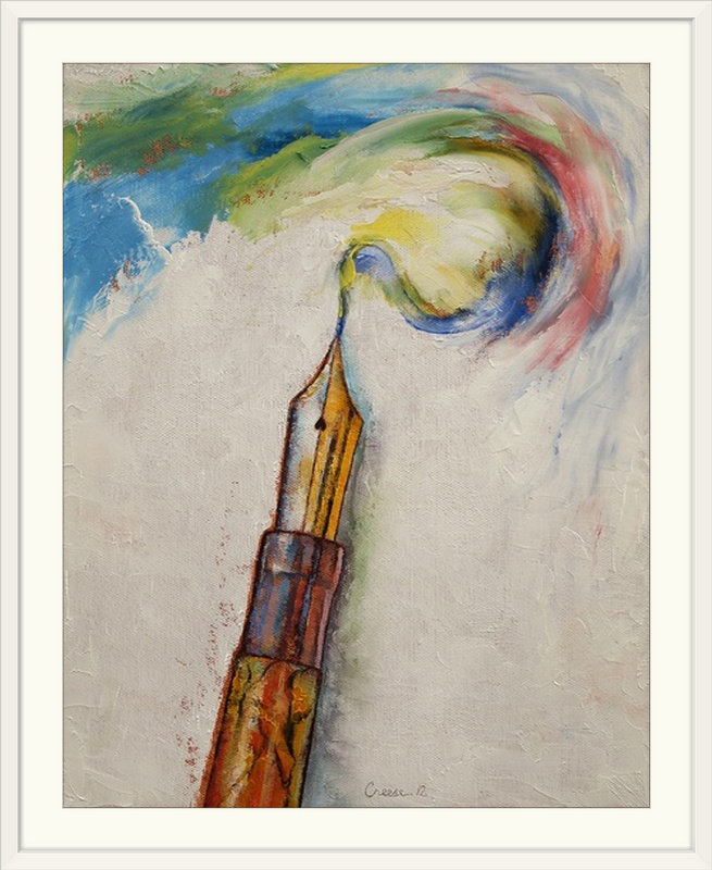 «Anjlee Ink Pen» par Michael Creese, reproduction d'art, H 28 po x l 24 po x P 1 po, Cadre blanc
