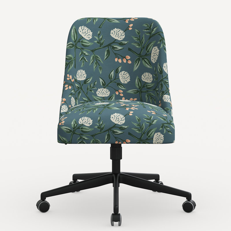 Chaise de bureau Brynn, Rpc pivoines émeraude lin, Noir