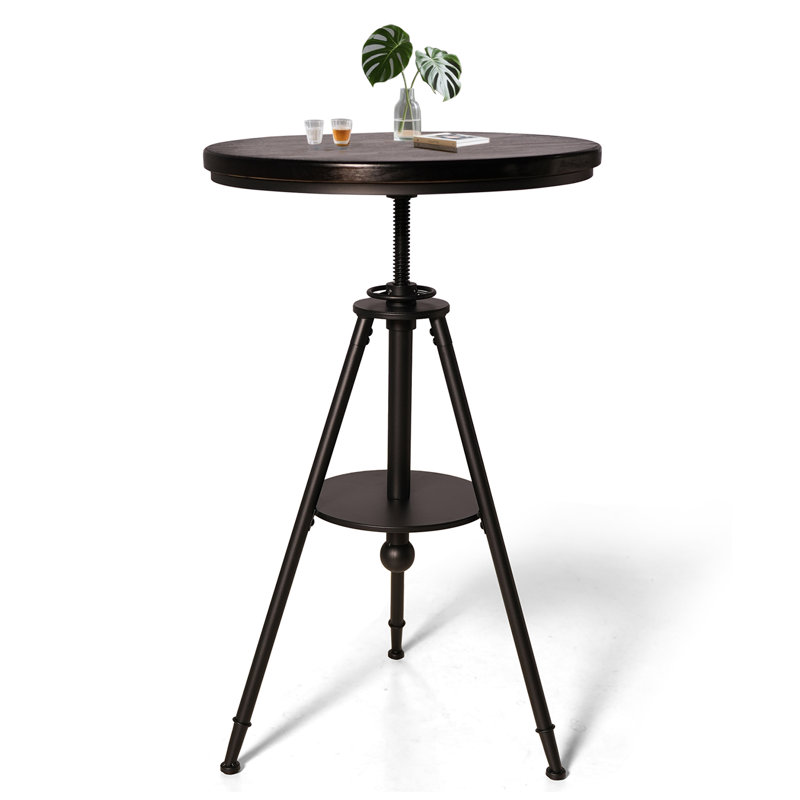 Table de pub ronde Dia de 23,62 po de hauteur avec plateau pivotant à 360 ° en métal pour le bistro-bar, noir rustique