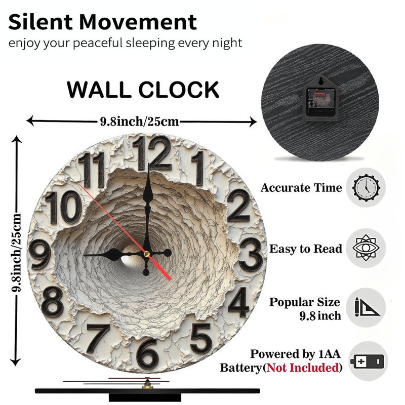 Horloge murale unique en forme de tunnel craquelé