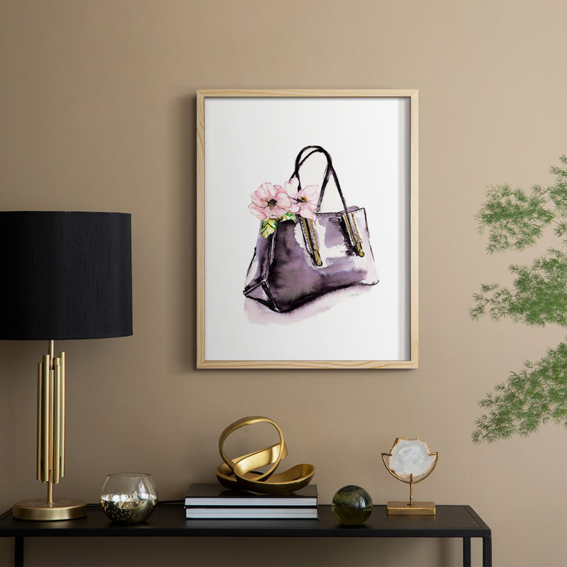 Sac à main avec impression encadrée de fleurs - bois massif, H 30 po x l 24 po