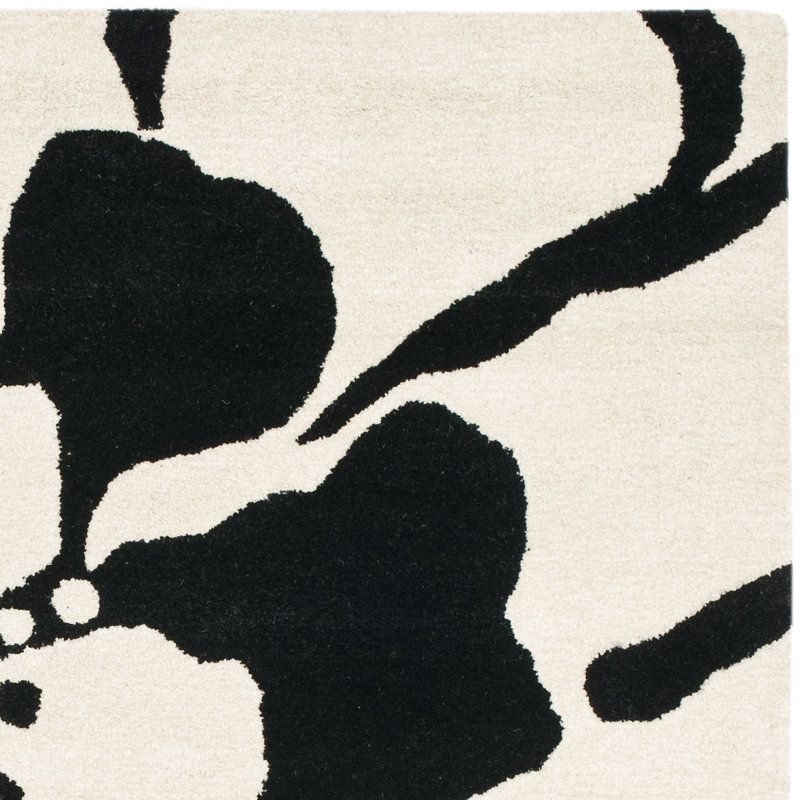 Tapis noir / blanc en laine touffeté à la main Colette, Rectangle 7 pi 6 po x 9 pi 6 po