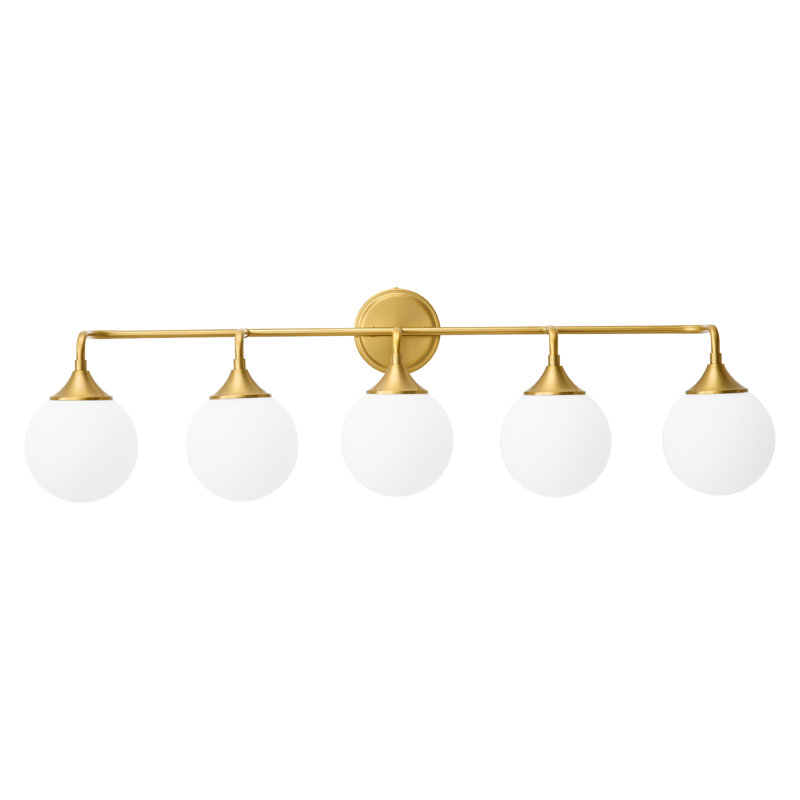 Luminaire de salle de bain à intensité variable avec abat-jour en verre opale lait 5,9 po Romale, Doré, 5