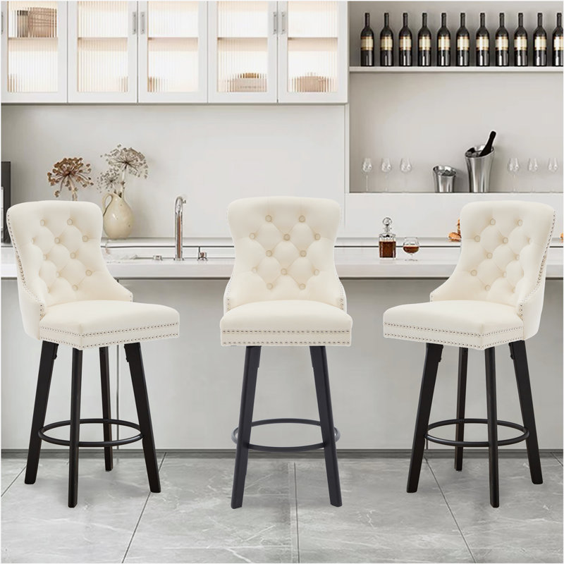 Tabourets de bar pivotants Modern, Blanc crémeux, 3