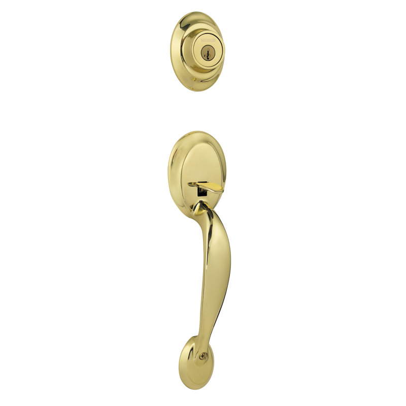 Jeu poignées avec verrou et bouton de porte à cylindre simple et rosette, Laiton