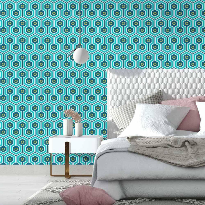 Rouleau de papier peint adhésif Ahriyah, Bleu / vert, L 126 po x l 24 po