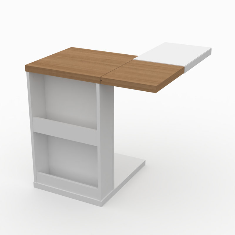 Brookie Floor Shelf End Table, White/Beech