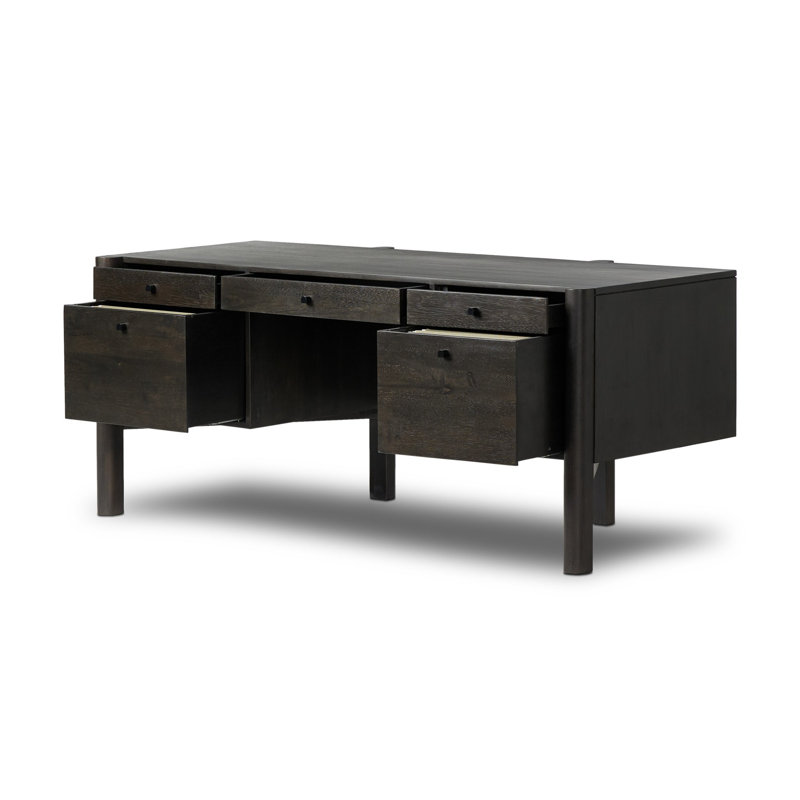 Reza Solid Wood Executive Desk, Worn Black Parawood