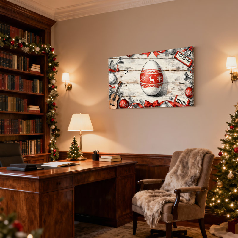 Ensemble de 3 reproductions d'art sur toile, "Christmas Christmas Egg Music Instruments", H 12 po x l 18 po