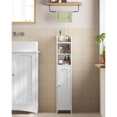 Slim Freestanding Bathroom Storage Cabinet with Door and Adjustable Shelves