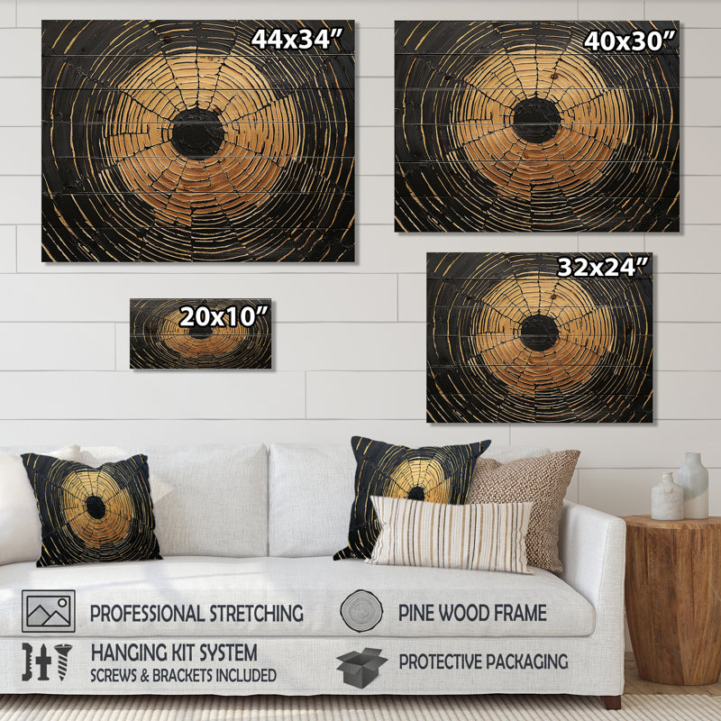 Golden Dark Wood Slide Roots Of Serenity V - Tree Wood Print - On Natural Pine Wood, 10" H x 20" W x 0.78" D