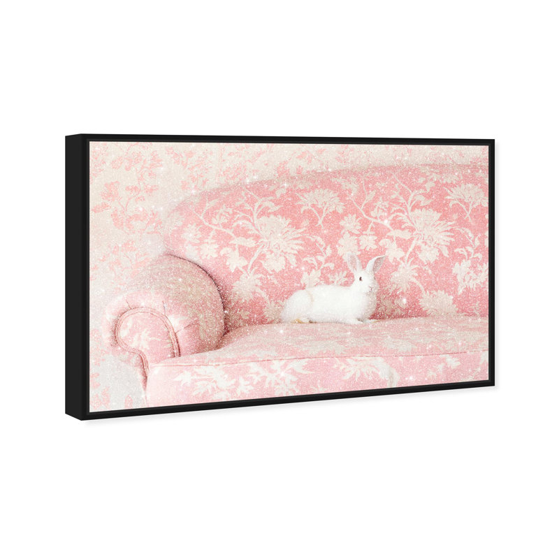Oliver Gal Baby Bunny Sofa Animals - Diamond Dust Framed Canvas Art, 16" H x 24" W, Black