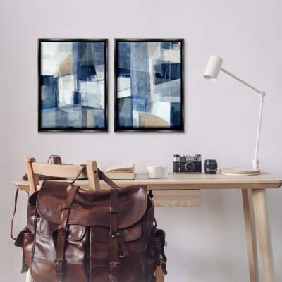  «Blue & Neutral Geometrics», ensemble de 2 toiles flottantes encadrées par Hannah Dawson