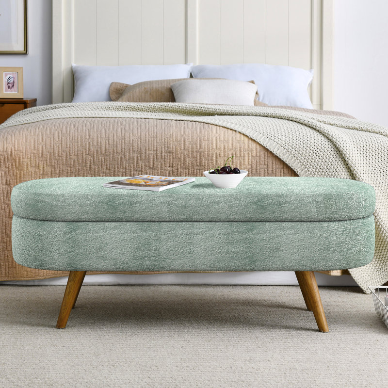 Cyan Oval , Rubber Wood Legs, 43.5"X16"X16", Hand - Made, Footstool Or Seat Usage, Structure, Storage Benefit Legged Bench, Handmade, Function, Compartment