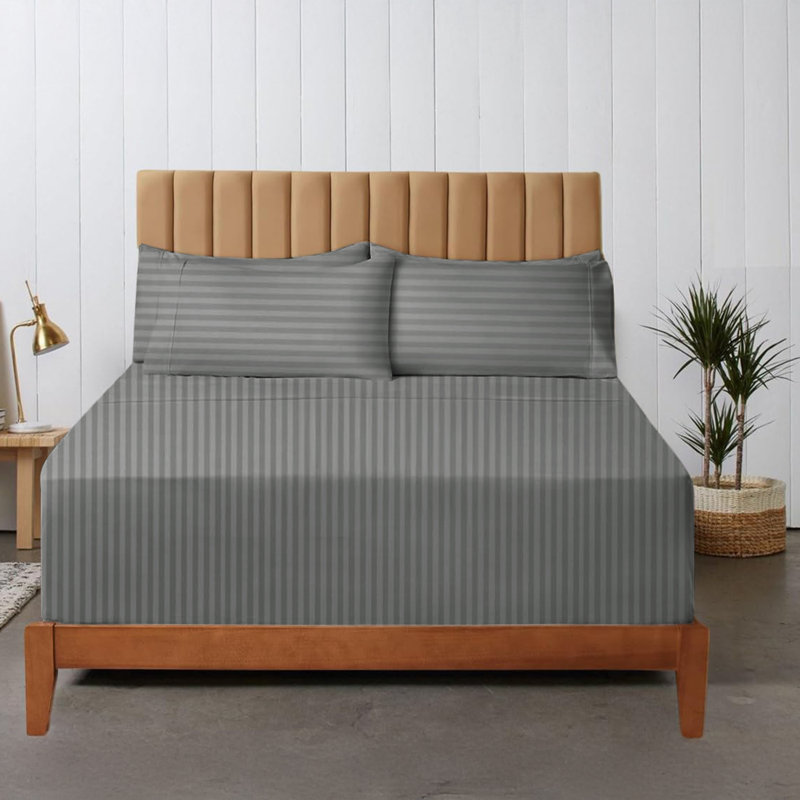 200 Thread Count Striped Microfiber Fitted Sheet, Kingsize (5'), Charcoal