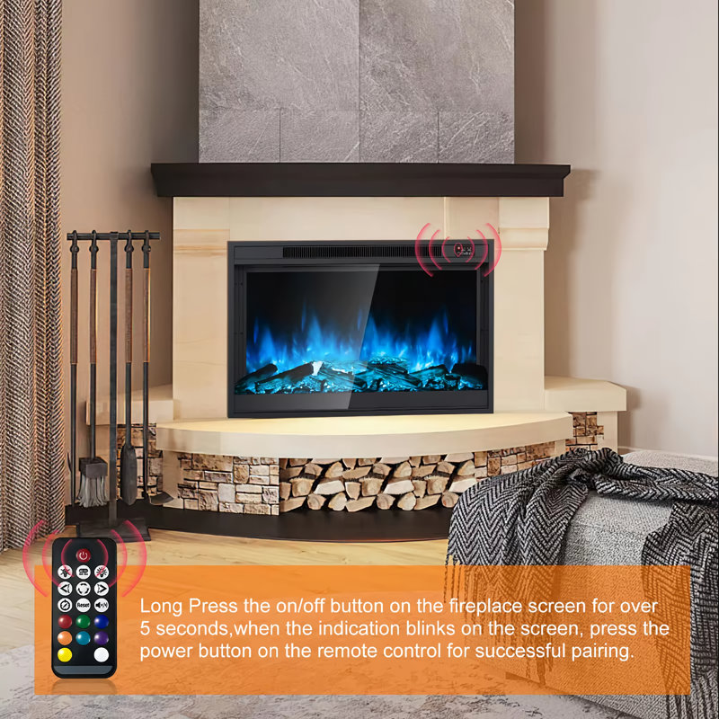 Abroms Symple Stuff Black Recessed Wall Mounted Electric Fireplace Insert with BTU 5000, 20.4" H x 33" W x 9" D