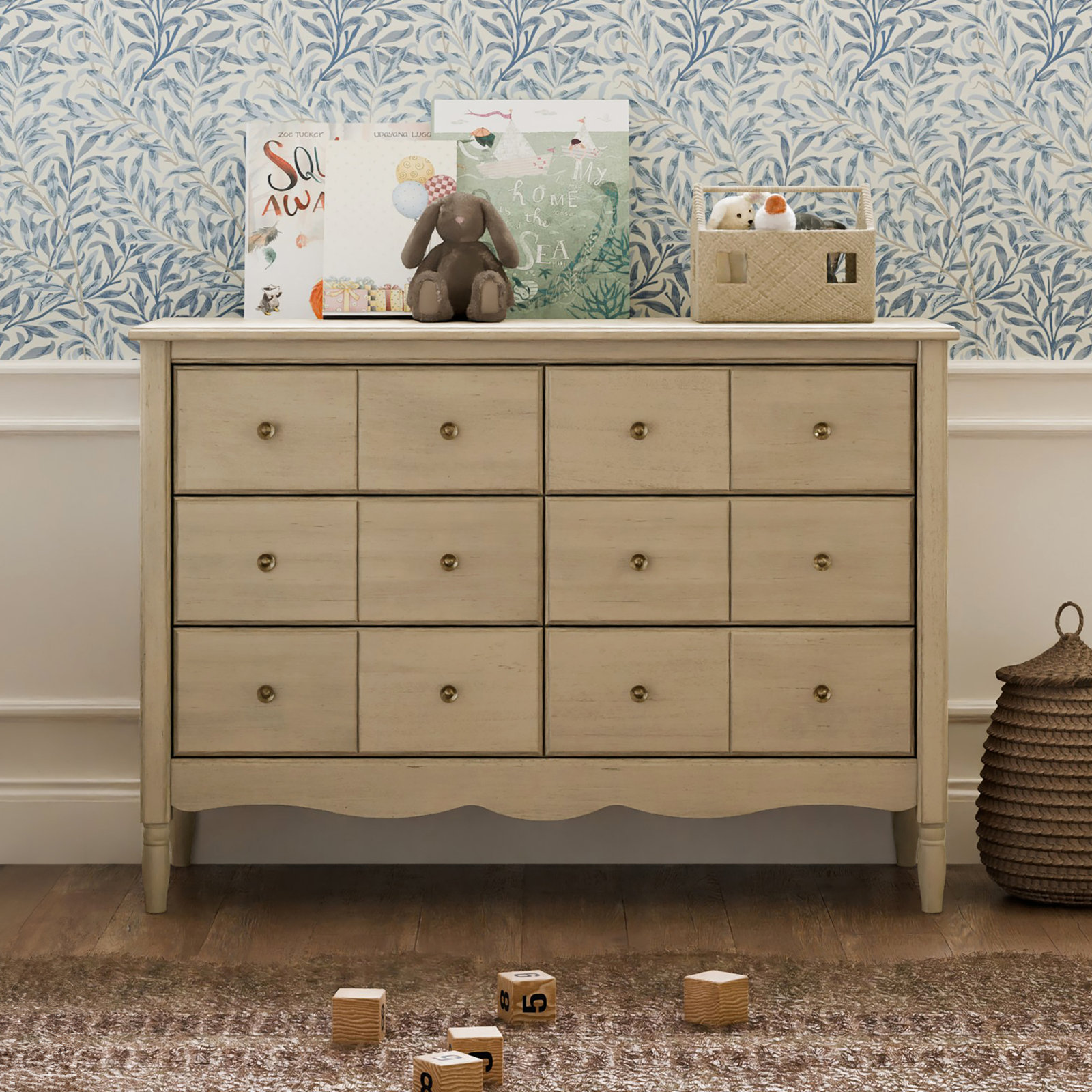 Liberty 6 Drawer 48" W Double Dresser, Washed Pine