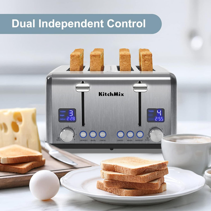 Stainless Steel 4-Slice Toaster with LCD Timer and Wide Slots