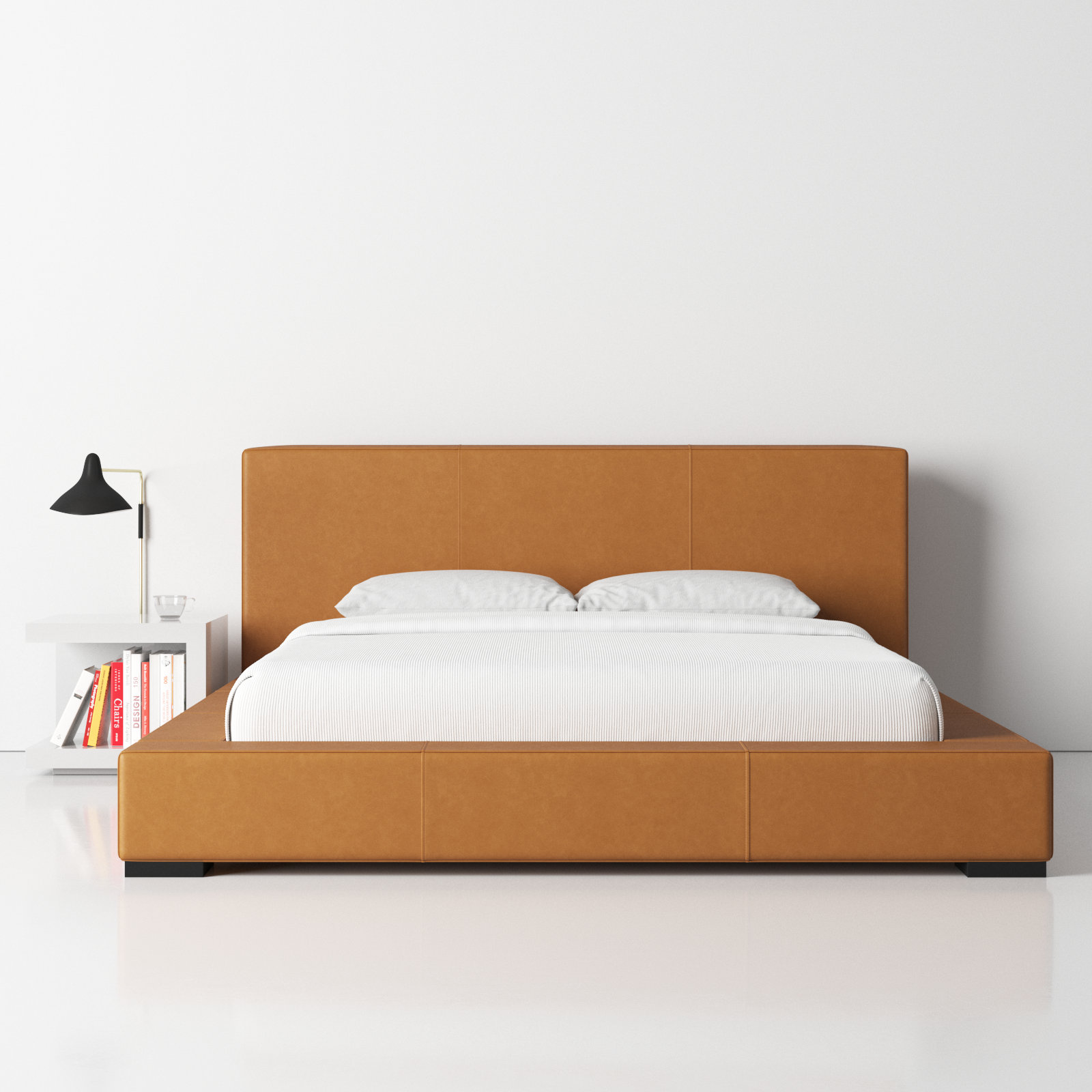 Dorine Genuine Leather Bed, Queen, Cream