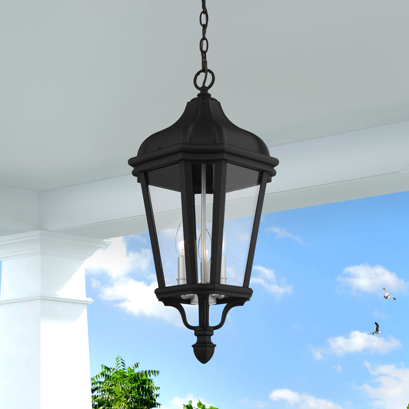 Lanterne suspendue d'extérieur à 3 lumières H 25 po Anguel, Noir texturé