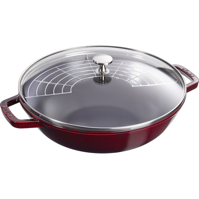 STAUB Cast Iron Non-Stick Wok, Grenadine, 30cm