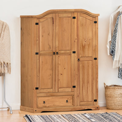 Gwenillian 3 Door Solid + Manufactured Wood Wardrobe