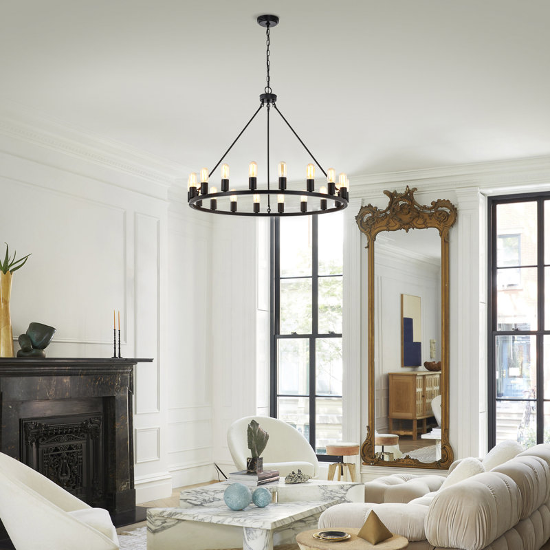 Trost 18 - Light 36" Antique Black Metal Round Chandelier