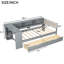 Lit plateforme simple en bois avec tête de lit tapissier gris, espace de rangement et capacité de charge-824847786