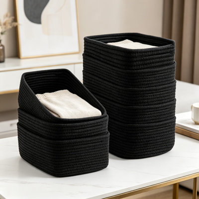 8 Pack Small Woven Storage Baskets, Cotton Rope Organizer Bins For Bathroom, Closet, Shelf, Nursery, And Home Decor, Compact Decorative Boxes For Towels, Toys, And Essentials