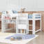 Lit mezzanine double pleine grandeur avec bureau intégré, tablettes et armoires de rangement-2142648047
