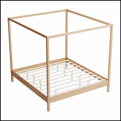 Structure de lit à baldaquin en bois massif avec support de lattes, aucun sommier nécessaire, parfait pour un sommeil élégant et confortable