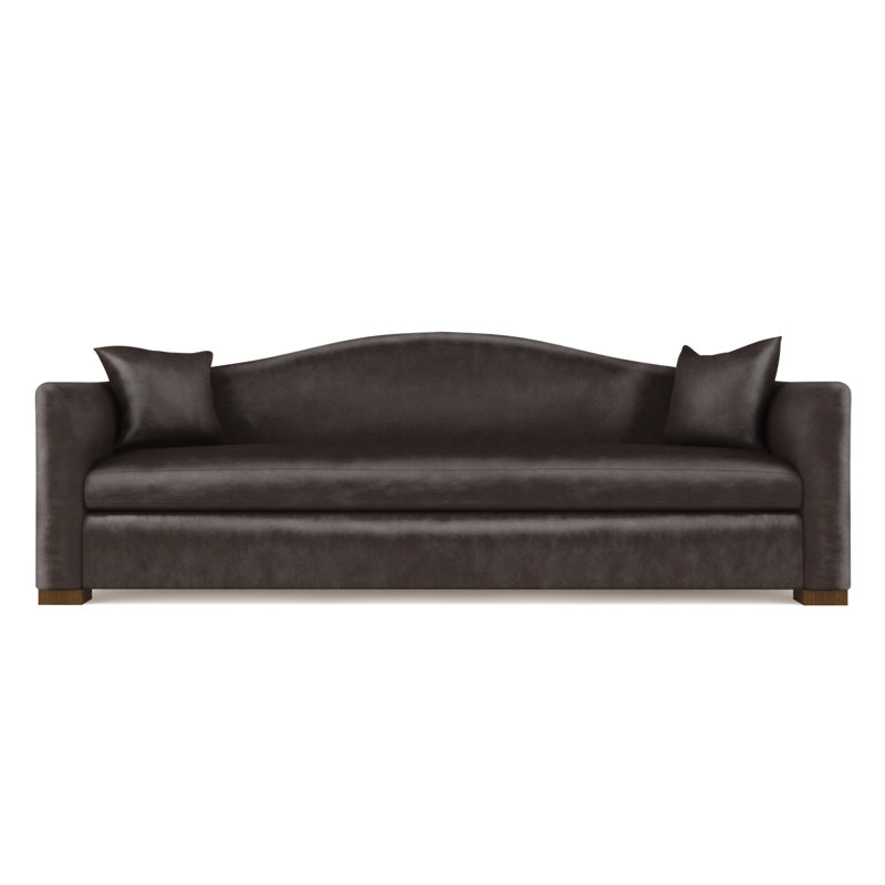 Horatio Camelback Taper Curved-Arm Sofa, Vintage Leather Chocolate, 33" H x 108" W x 36" D, Weathered